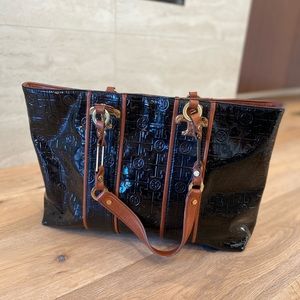 Tory Burch black/brown tote with gold hardware